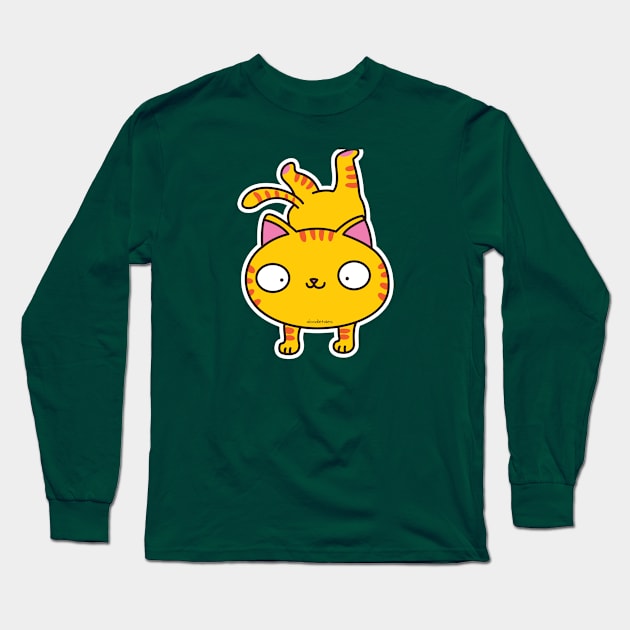 handstand cat Long Sleeve T-Shirt by doodletales